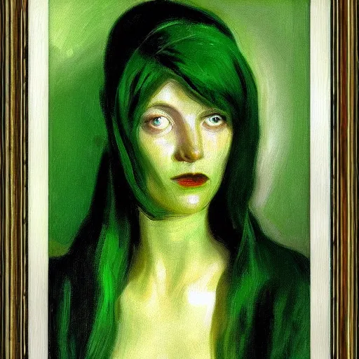 Image similar to beautiful green alien woman painted by john singer sargent