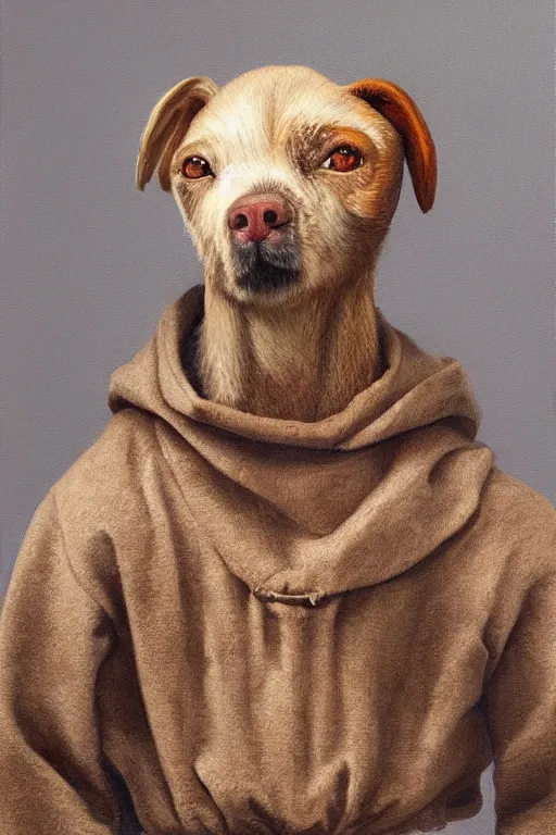 Prompt: Slavic Cynocephaly dog head man, woolen torso in medieval clothes, oil painting, hyperrealism, beautiful, high resolution, trending on artstation,