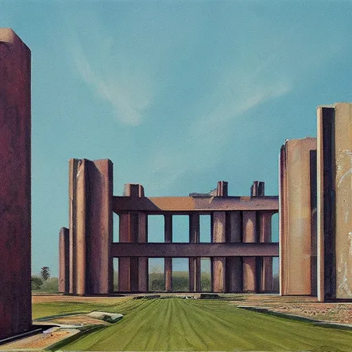 Image similar to painting of a scifi ancient civilzation victorian, brutalist architecture, william eggleston