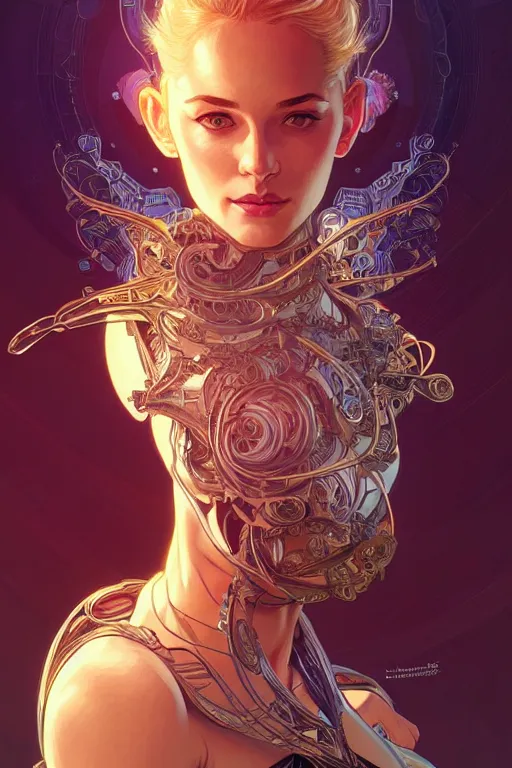 Image similar to beautiful female android!, half portrait, background explosion, intricate detailed environment, cell shaded, floro details, intricate, elegant, highly detailed, digital painting, artstation, concept art, smooth, sharp focus, illustration, art by artgerm and greg rutkowski and alphonse mucha, laurie greasley