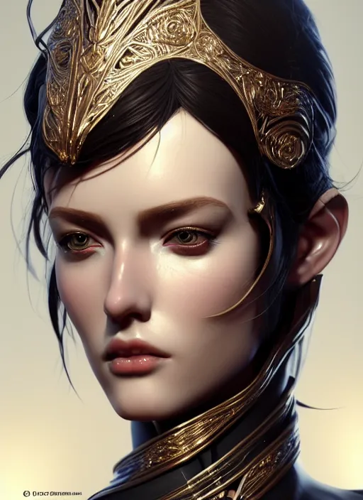 Image similar to a portrait of female in wearable sculpture art, intricate details, elegant, highly detailed, digital photography, artstation, glamor pose, concept art, smooth, sharp focus, art by artgerm and greg rutkowski, 3 d character, film, photorealistic, unreal engine