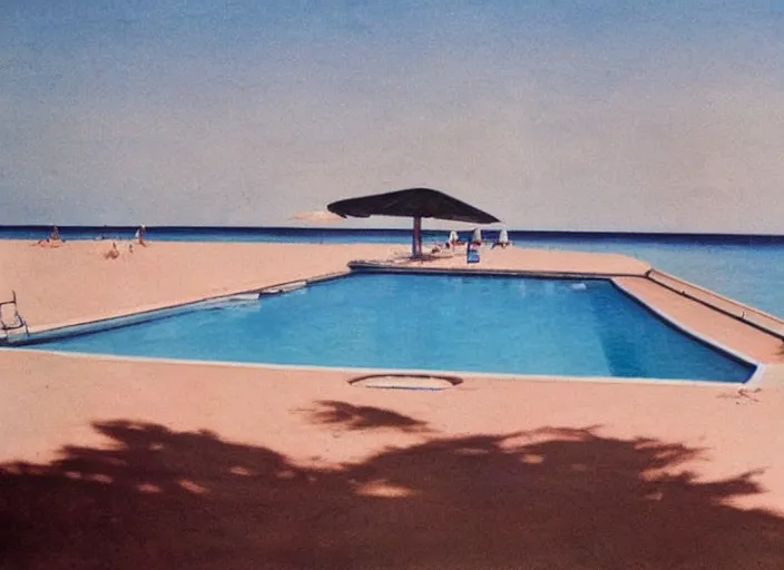 Image similar to pool at the beach. simplistic 6 0 s art