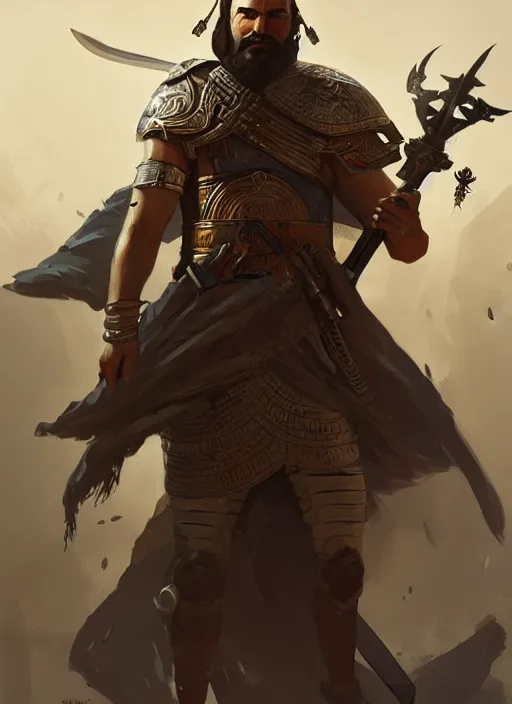 Image similar to epic arabic war commander with mechanical sword and shield highly detailed, digital painting, concept art, smooth, sharp focus, illustration, art by greg rutkowski