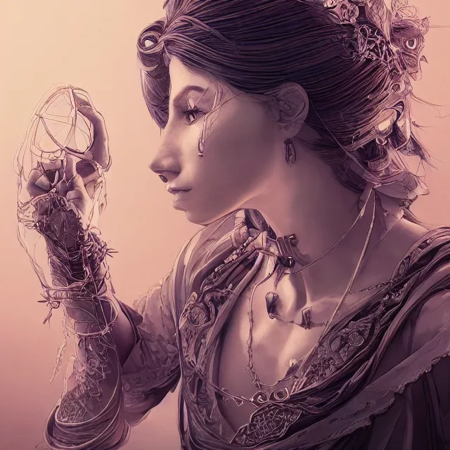 Image similar to the portrait of the lawful evil sorceress lawyer as an absurdly beautiful, graceful, elegant, sophisticated, woman, an ultrafine hyperdetailed illustration by kim jung gi, irakli nadar, intricate linework, bright colors, octopath traveler, final fantasy, unreal engine 5 highly rendered, global illumination, radiant light, detailed and intricate environment