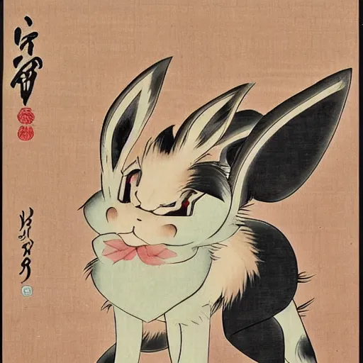 Image similar to Eevee in Japanese art style, nihonga, old Japanese art