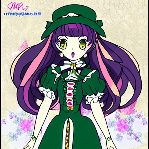 Prompt: elegant gothic pripara aikatsu magical girl touhou magical ms girl character, cel art