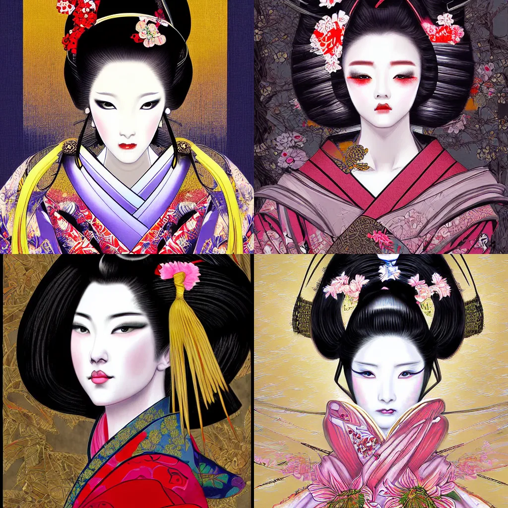 Prompt: digital painting of a beautiful geisha by ayami kojima