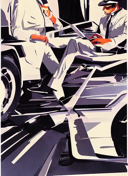 Image similar to menswear illustration by syd mead, high quality