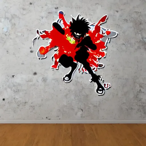 Image similar to die cut sticker, gatling attack by luffy, splatter paint