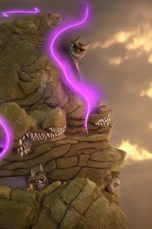 Image similar to cheshire cat vanishing vfx, burning vfx, vanishing vfx, made with blender, highly detailed, artstation, volumetric lighting, concept