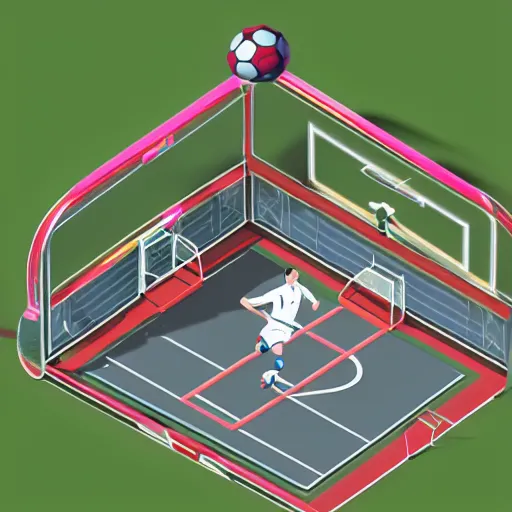 Image similar to soccer lootbox in the style of peter tarka, 3 d, isometric, game, octane, game, artstation