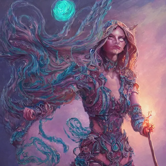 Image similar to sea witch casting a spell, d & d style, trending on artstation, intricate, highly detailed, vivid painting, colorful, art by alexandr leskinen