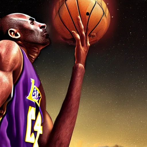 Image similar to kobe bryant kissing a giant turtle in heaven, photorealistic, side view, amazing digital art, amazing detail, fantasy art, artstatiom, cgsociety, epic art