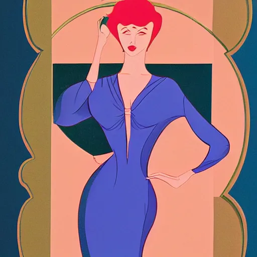 Image similar to a digital painting of a woman in a blue dress, an art deco painting by Patrick Nagel,, deviantart contest winner, art deco, matte drawing, storybook illustration, matte painting