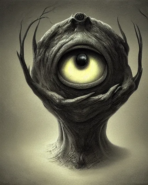 Image similar to a painting of a strange creature with evil eyes by anton semenov