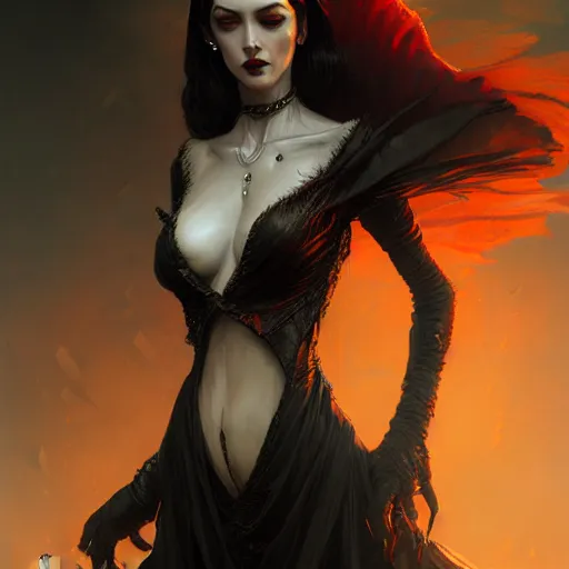 Image similar to desirable Vampire woman, fantasy, intricate, elegant, highly detailed, digital painting, artstation, concept art, matte, sharp focus, illustration, art by artgerm and Greg Rutkowski, dreadjim, zeen chin