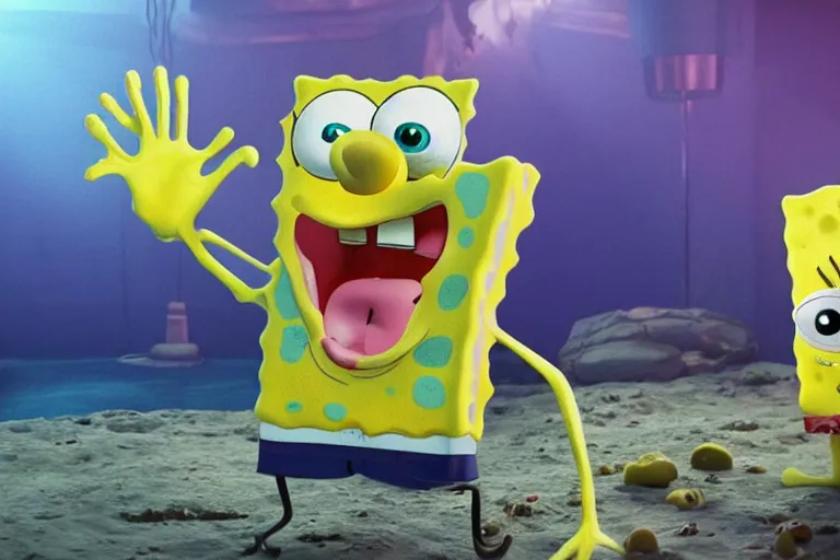 Image similar to an unreal render of a horror version of spongebob, 8 k, hyperreal, photorealism