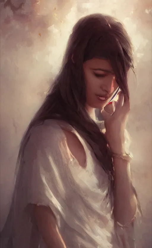 Image similar to arabian girl beauty crying ,digital art,ultra realistic,ultra detailed, ultra wide Lens, art by greg rutkowski