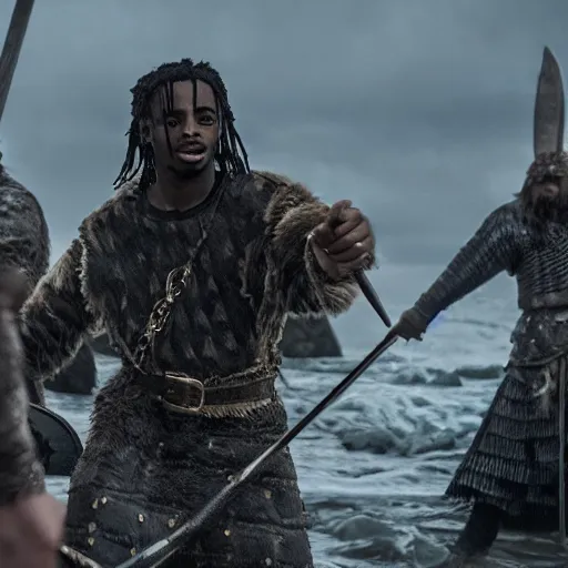 Image similar to playboi carti in vikings 4 k the detailed super realistic