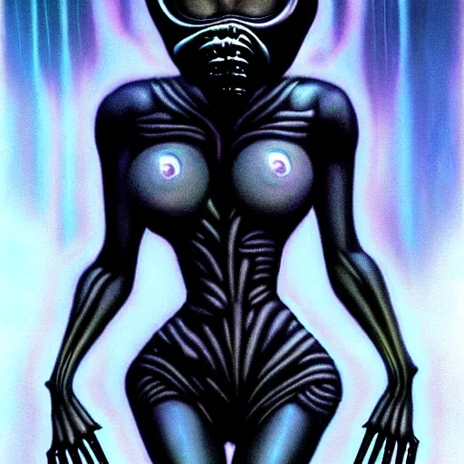 Prompt: alienated human resembling Ariana Grande, style of Giger, H. R. GIGER