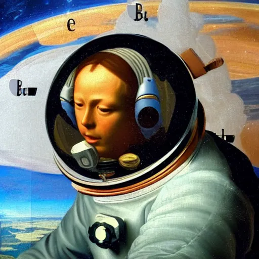 Image similar to an astronaut floating in space, in the style of a renaissance painting