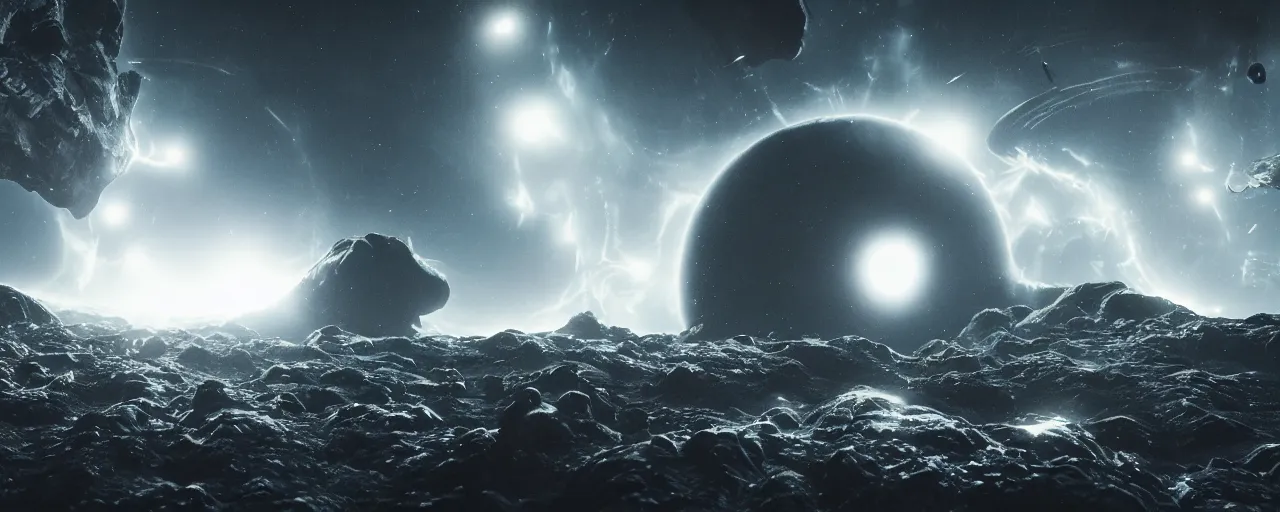 Image similar to a dark epic swirling galaxy, space scene, dark scifi, unreal engine, octane render, volumetric lighting