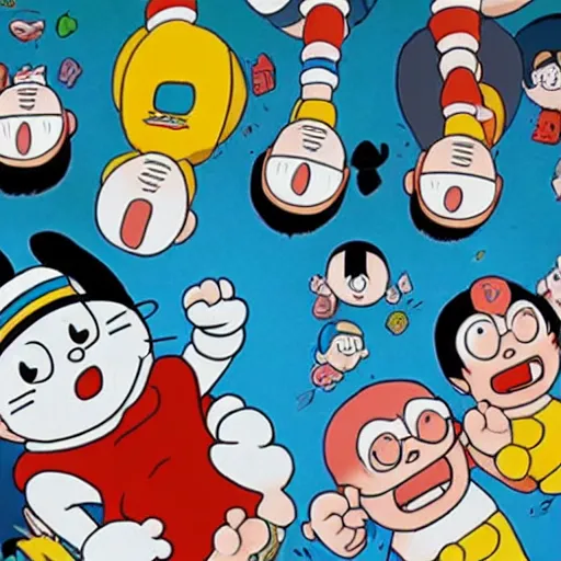 Prompt: doraemon and nobita playing cards