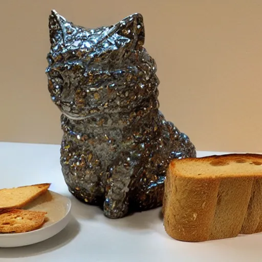 Image similar to crystal cat statue on a slice of bread