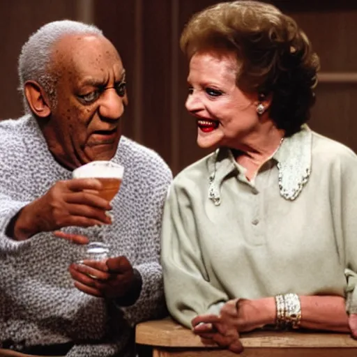 Image similar to bill cosby handing betty white a drink