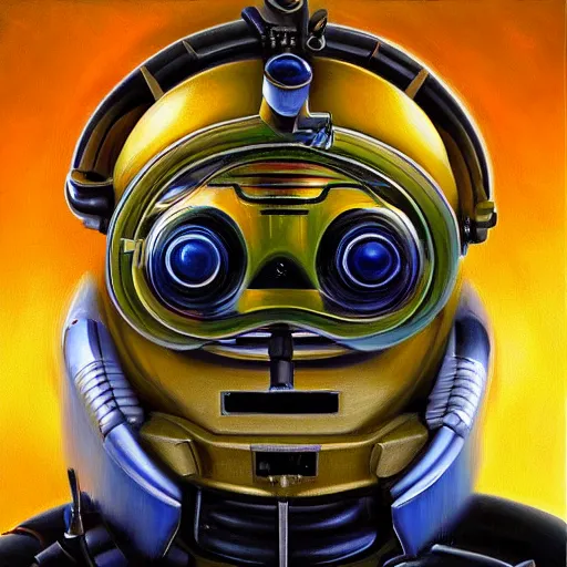 Prompt: a realistic oil painting of a bee as a cybernetic cyborg, surrealism portrait, surrealism album cover