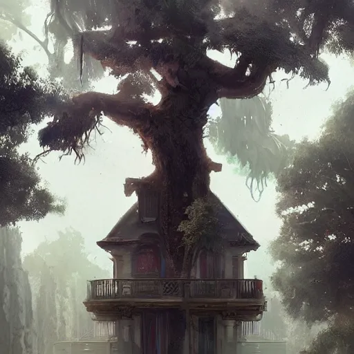 Prompt: A mansion in the tree , Greg rutkowski, Trending artstation, cinematográfica, digital Art