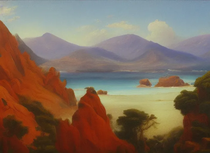 Image similar to la montana roja, tenerife in the style of hudson river school of art, oil on canvas