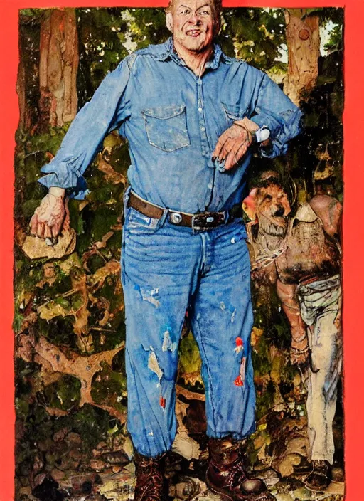 Image similar to full body and head portrait of huge Paul Dillett in tattered shirt and pants, painted by norman rockwell and greg staples and tom lovell and frank schoonover and jack kirby