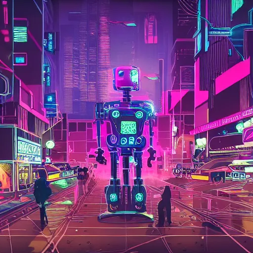 Image similar to a robot uprising rebellion in a cyberpunk city, futuristic, neon, intricate details