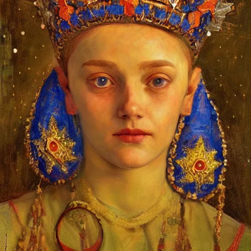 Image similar to the starry crown, by Annie Swynnerton and Nicholas Roerich, elaborate costume, rich color, dramatic cinematic lighting, smooth, sharp focus, extremely detailed