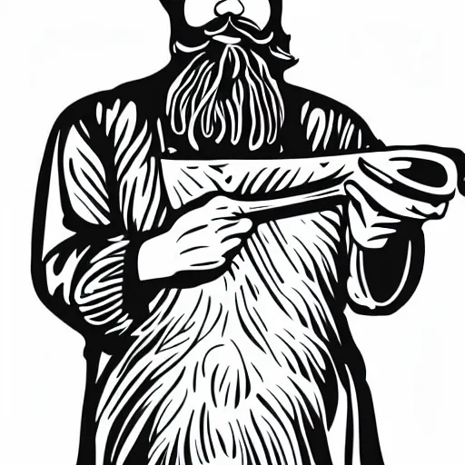 Image similar to bearded man turning bowl on woodlathe, vector art, simple, clean, monochromatic, woodturning