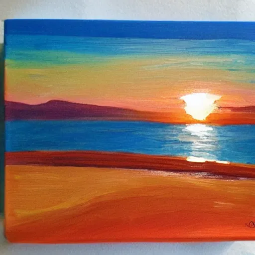 Prompt: a sea landscape with a boat in sunset acrylic paint