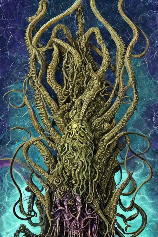 Prompt: psychedelic organic cthulhu mindflayer, gems jewels, diffuse lighting, very very intricate, very very elegant, highly detailed, lifelike, photorealistic, digital painting, artstation, illustration, concept art, smooth, HR GIGER , Hieronymous Bosch, Francis Bacon sharp focus, art by Greg Rutkowski and John Collier and Albert Aublet and Krenz Cushart and Artem Demura and Alphonse Mucha