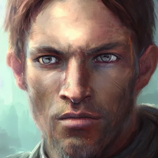 Prompt: portrait of a man by greg rutkowski, a jedi commander, british features, short copper hair, straight jaw, wise appearance, wearing the tactical gear of the galactic alliance, star wars expanded universe, he is about 4 0 years old, highly detailed portrait, digital painting, artstation, concept art, smooth, sharp foccus ilustration, artstation hq
