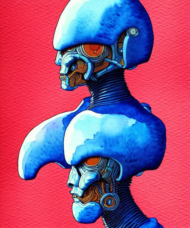 Image similar to a watercolor painting character portrait of a machine mutant in the style of jean giraud in the style of moebius trending on artstation deviantart pinterest detailed realistic hd 8 k high resolution