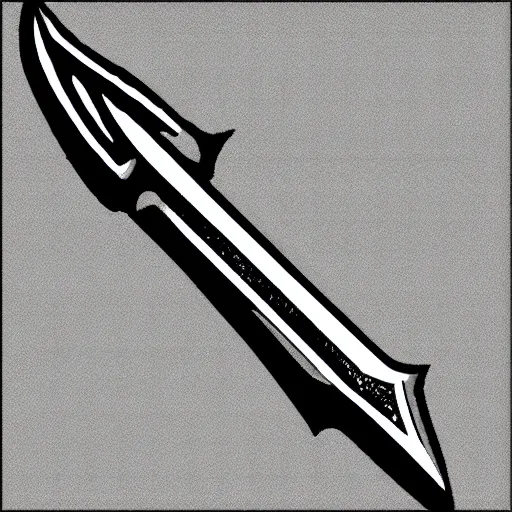 Prompt: black and white pen and ink final fantasy ultima blade sword design icon