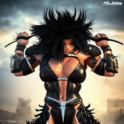 Image similar to warrior girl, muscular girl, wild spiky black saiyan hair, long spiky hair, electrified hair, wearing chrome silver armor and black spandex pants, ultra realistic, intricate details, highly detailed, subsurface scattering, photorealistic, octane render, 8 k, art by artgerm, greg rutkowski, magali villeneuve, alphonse mucha