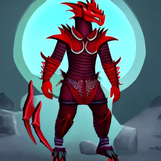 Image similar to a dragonborn with red scales and futuristic clothes