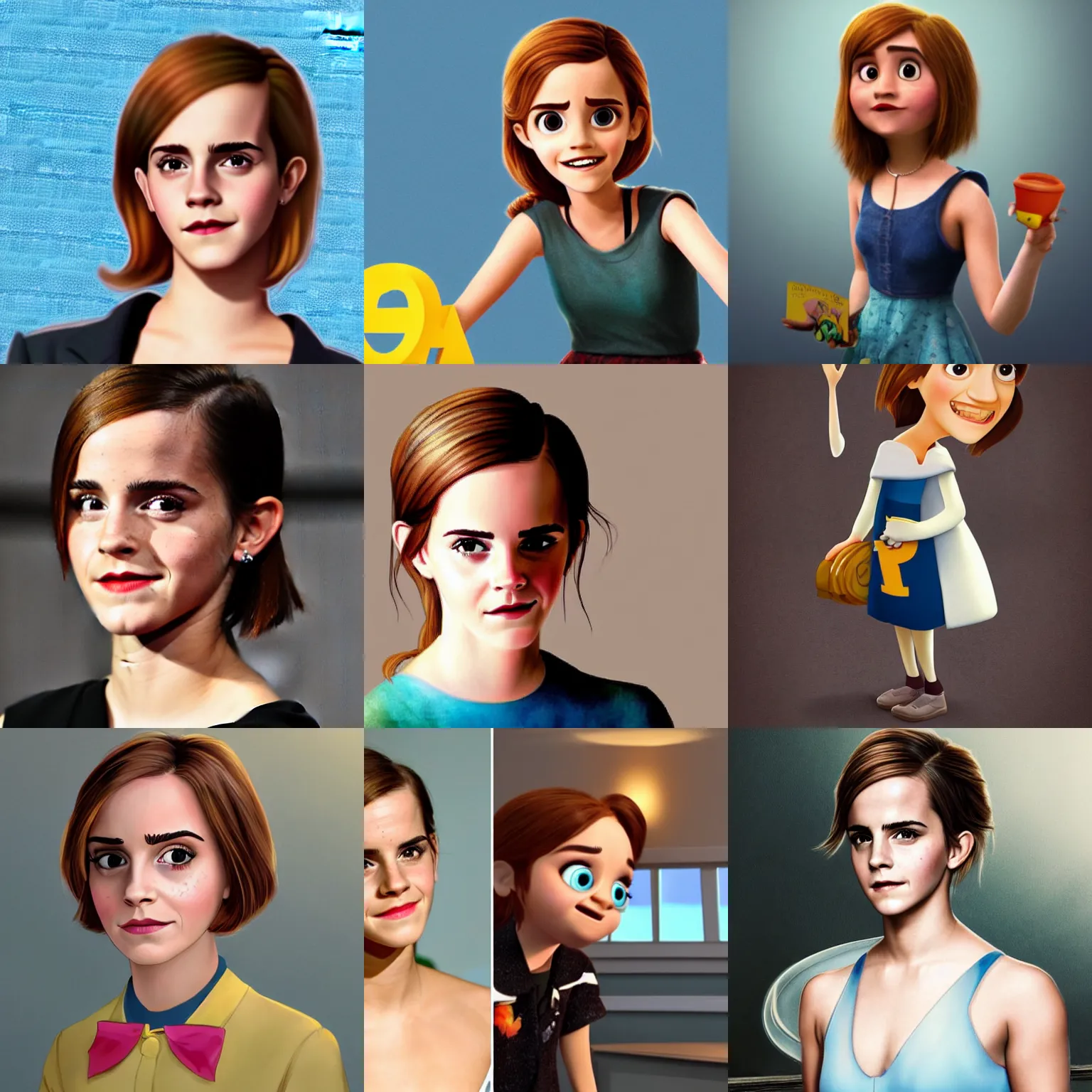 Prompt: emma watson as a pixar character