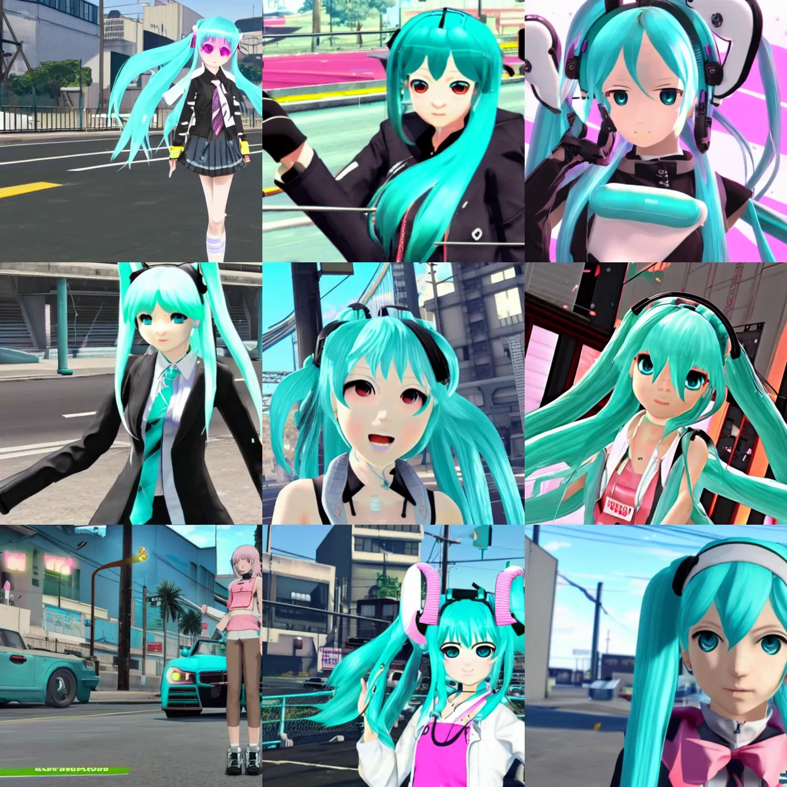 Prompt: hatsune miku completing a gta 5 mission