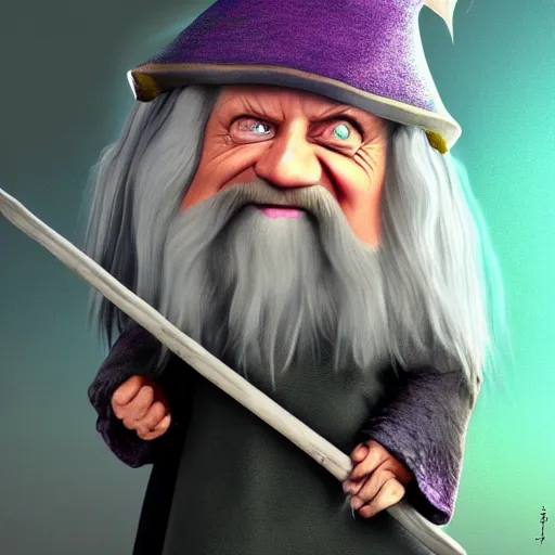 Image similar to Gandalf as a troll doll with a wizard's hat staff, beautiful lighting, high quality digital art, trending on artstation