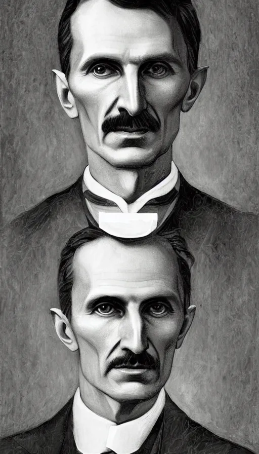 Image similar to nikola tesla portrait artwork, by steve argyle