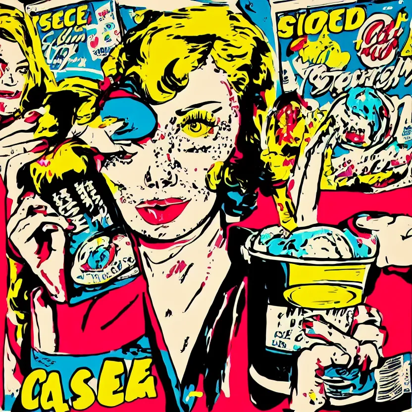 Prompt: Emma Stone and ice cream, retro comic pop art