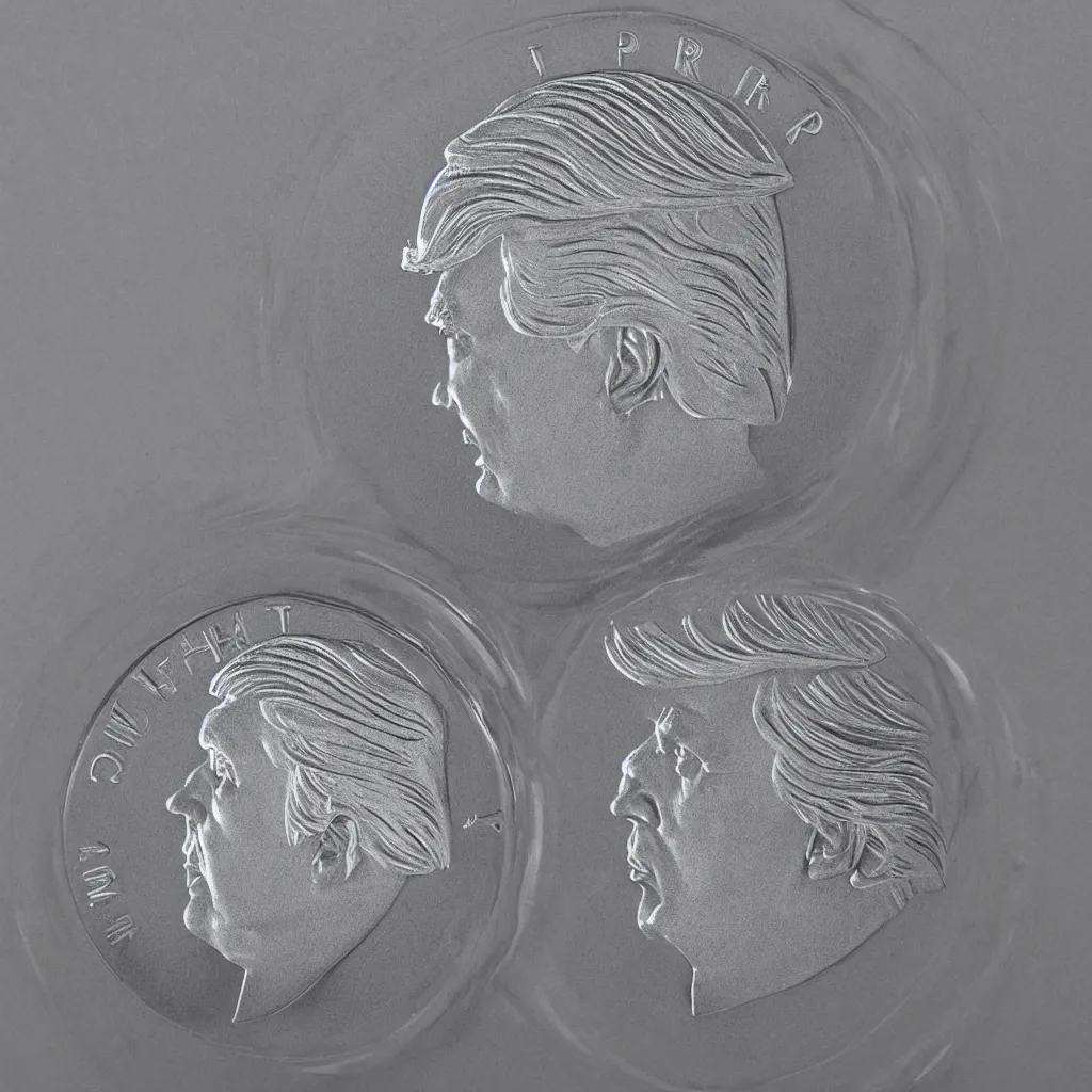 Image similar to Donald Trumps profile on a silver coin, photorealistic