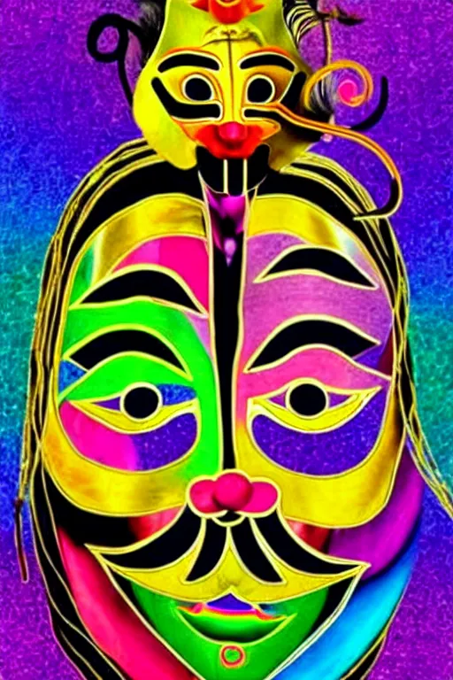 Image similar to guy fawkes mask, lisa frank + salvador dali,